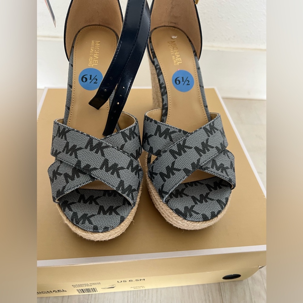 Michael Michael Kors Eleanora Wedge MK Heritage Canvas Jeans Shoes